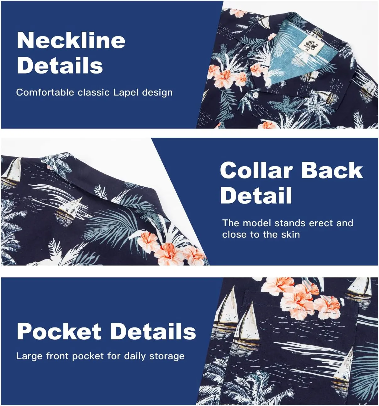 SURF CUZ Mens Hawaiian Shirts Short Sleeve Stretch Casual Aloha Shirt Vacation Mens Tropical Button Down Beach Shirts