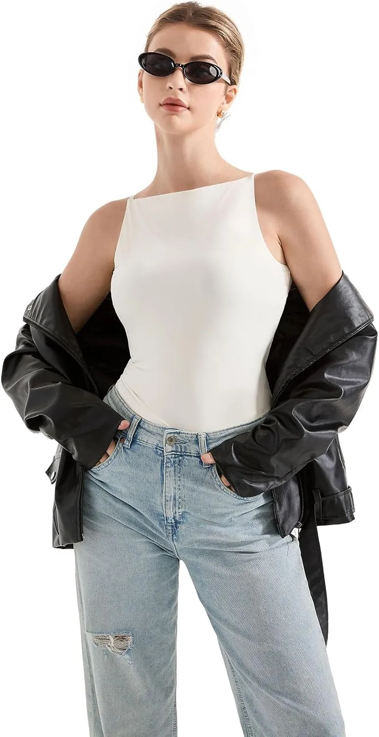 SUUKSESS Women Double Lined Boat Neck Tank Tops 2025 Y2K Going Out Basic Cami Shirts