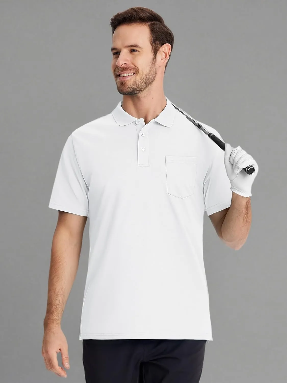 TACVASEN Mens Polo Golf Shirts with Pocket Pique Cooling Performance Moisture Wicking Polo Shirts