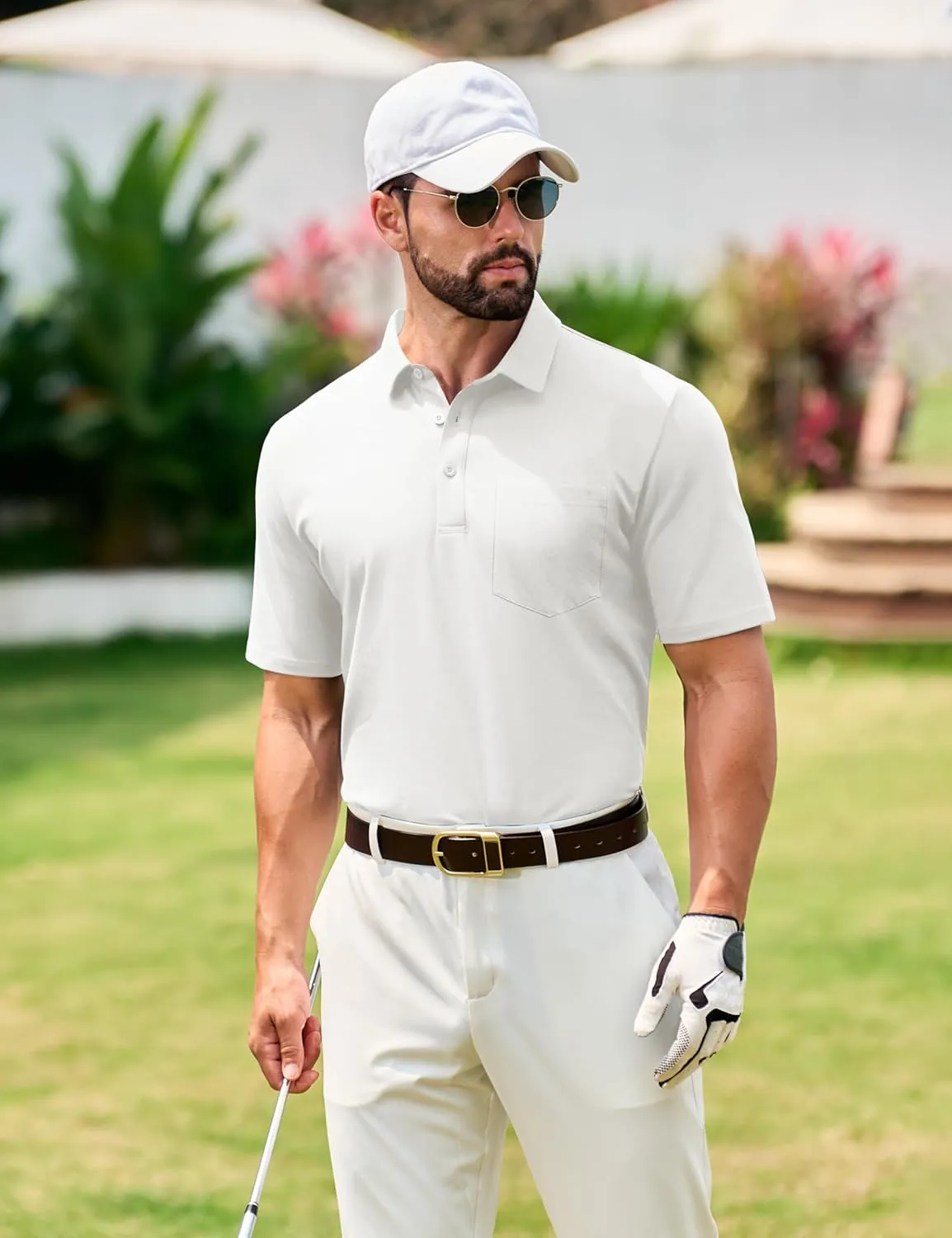 TACVASEN Mens Polo Golf Shirts with Pocket Pique Cooling Performance Moisture Wicking Polo Shirts