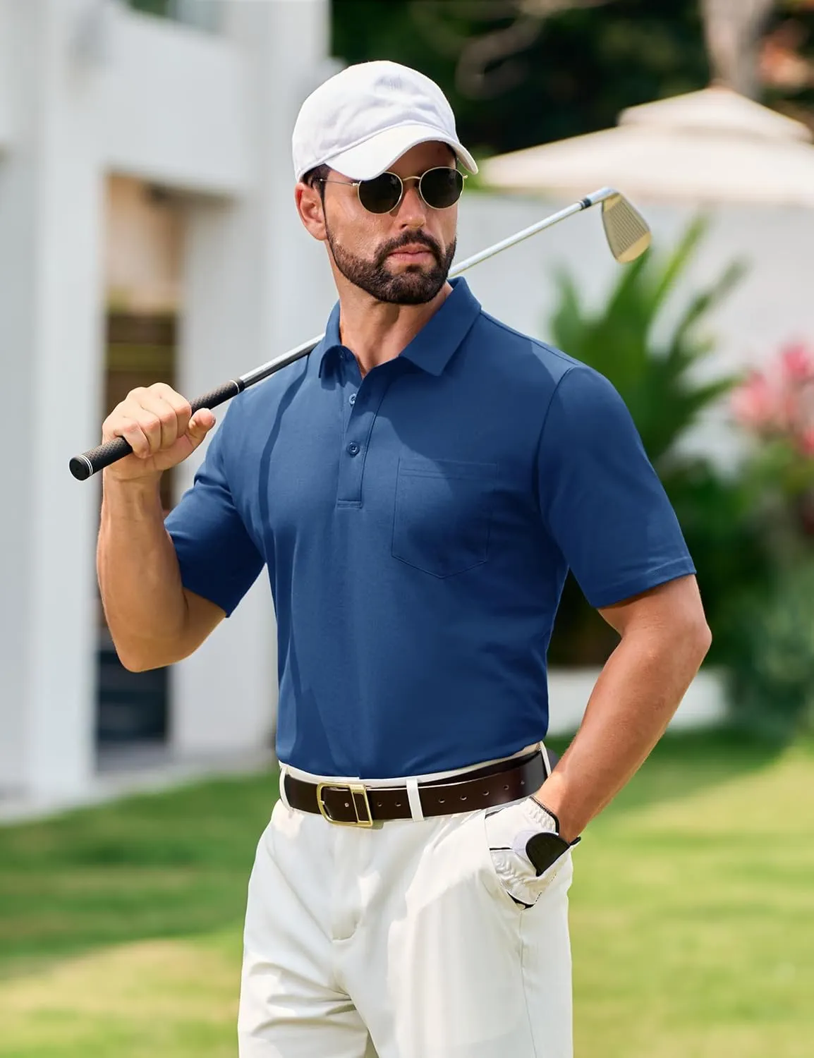 TACVASEN Mens Polo Golf Shirts with Pocket Pique Cooling Performance Moisture Wicking Polo Shirts