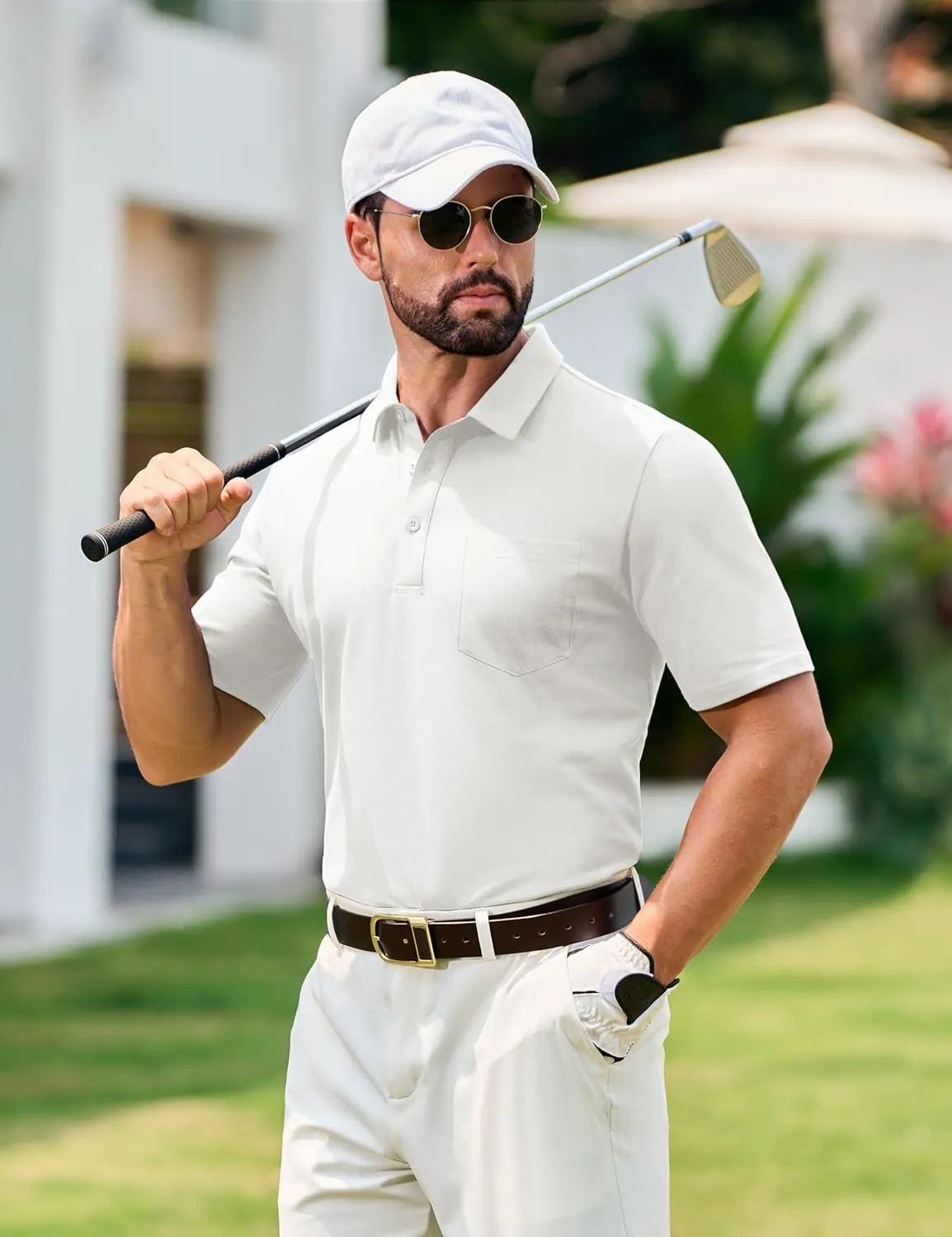 TACVASEN Mens Polo Golf Shirts with Pocket Pique Cooling Performance Moisture Wicking Polo Shirts