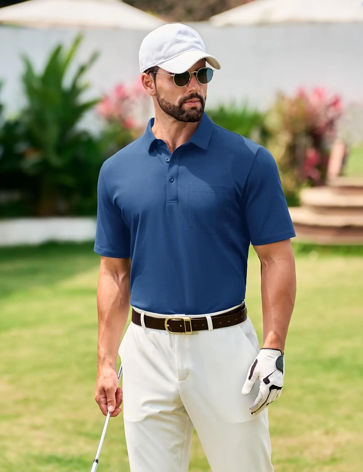 TACVASEN Mens Polo Golf Shirts with Pocket Pique Cooling Performance Moisture Wicking Polo Shirts