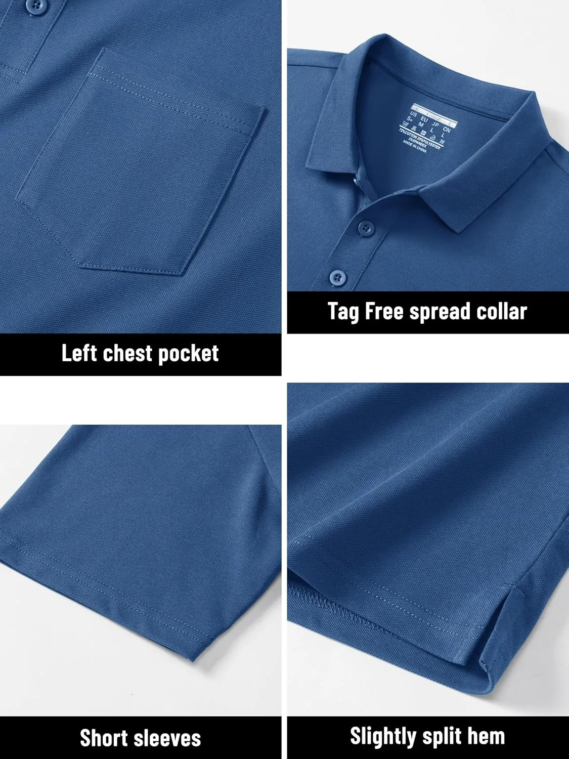 TACVASEN Mens Polo Golf Shirts with Pocket Pique Cooling Performance Moisture Wicking Polo Shirts