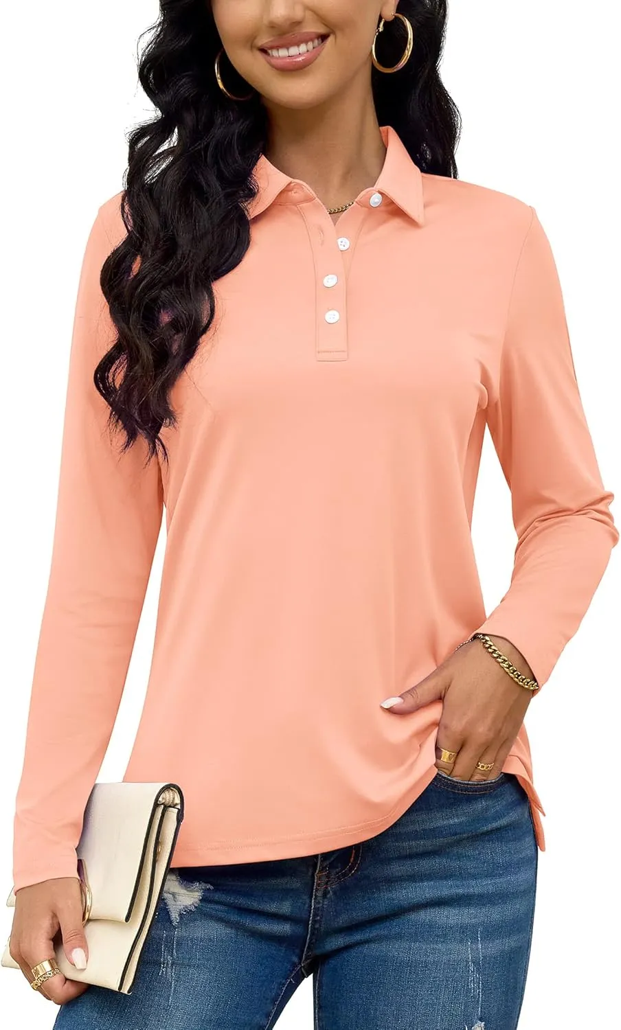 TACVASEN Polo Shirts for Women Casual T-Shirts Long Sleeve Golf Tops
