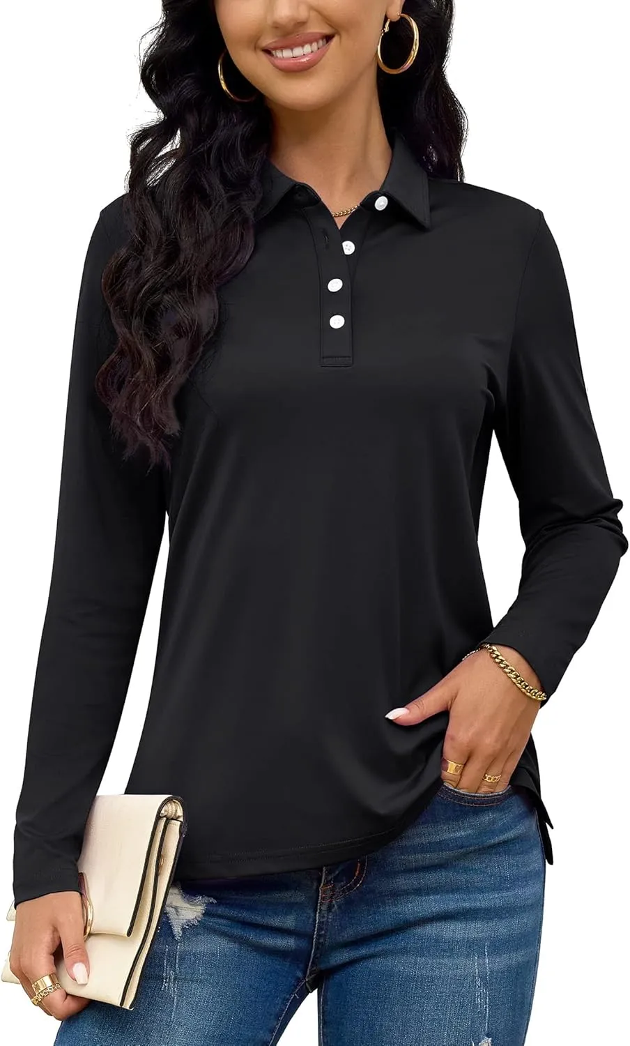 TACVASEN Polo Shirts for Women Casual T-Shirts Long Sleeve Golf Tops
