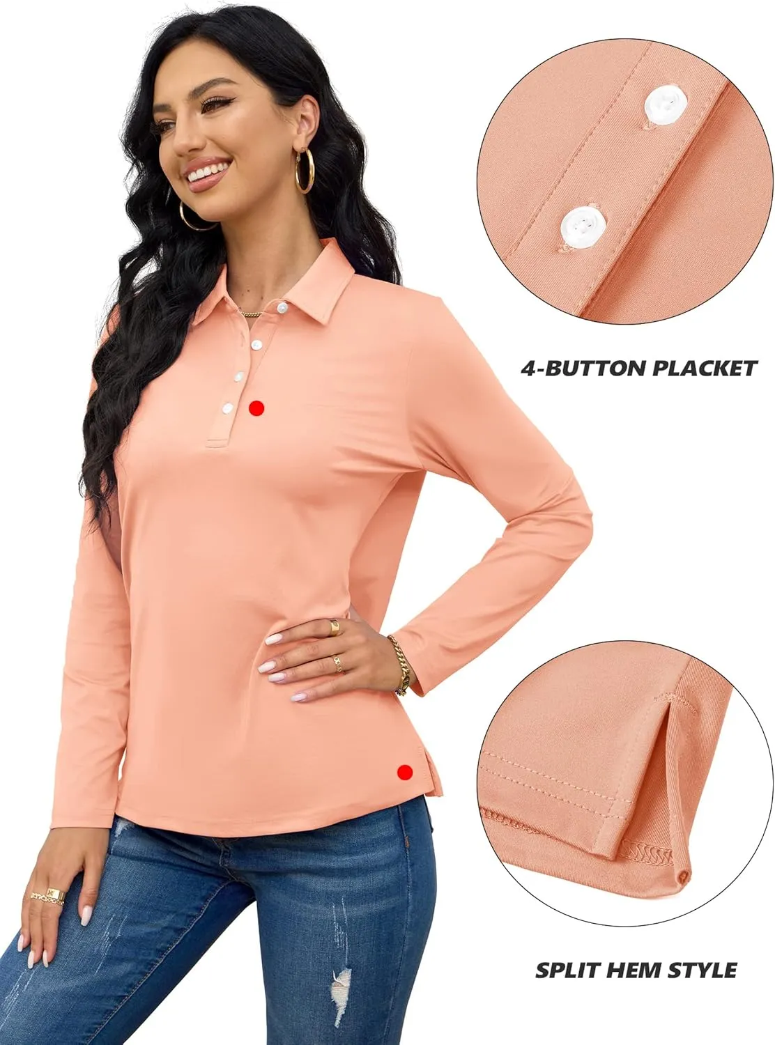 TACVASEN Polo Shirts for Women Casual T-Shirts Long Sleeve Golf Tops