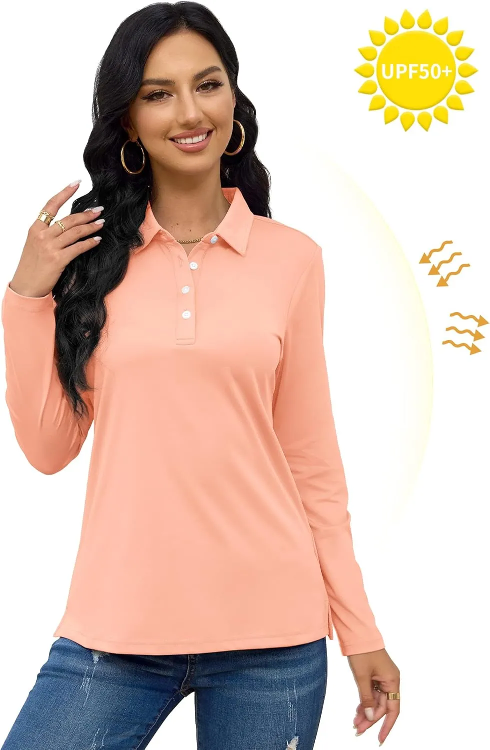 TACVASEN Polo Shirts for Women Casual T-Shirts Long Sleeve Golf Tops