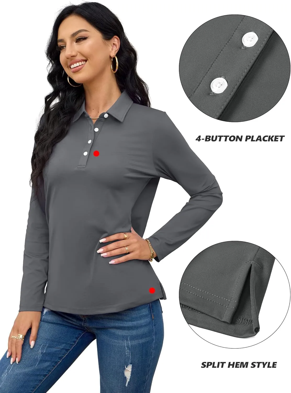 TACVASEN Polo Shirts for Women Casual T-Shirts Long Sleeve Golf Tops