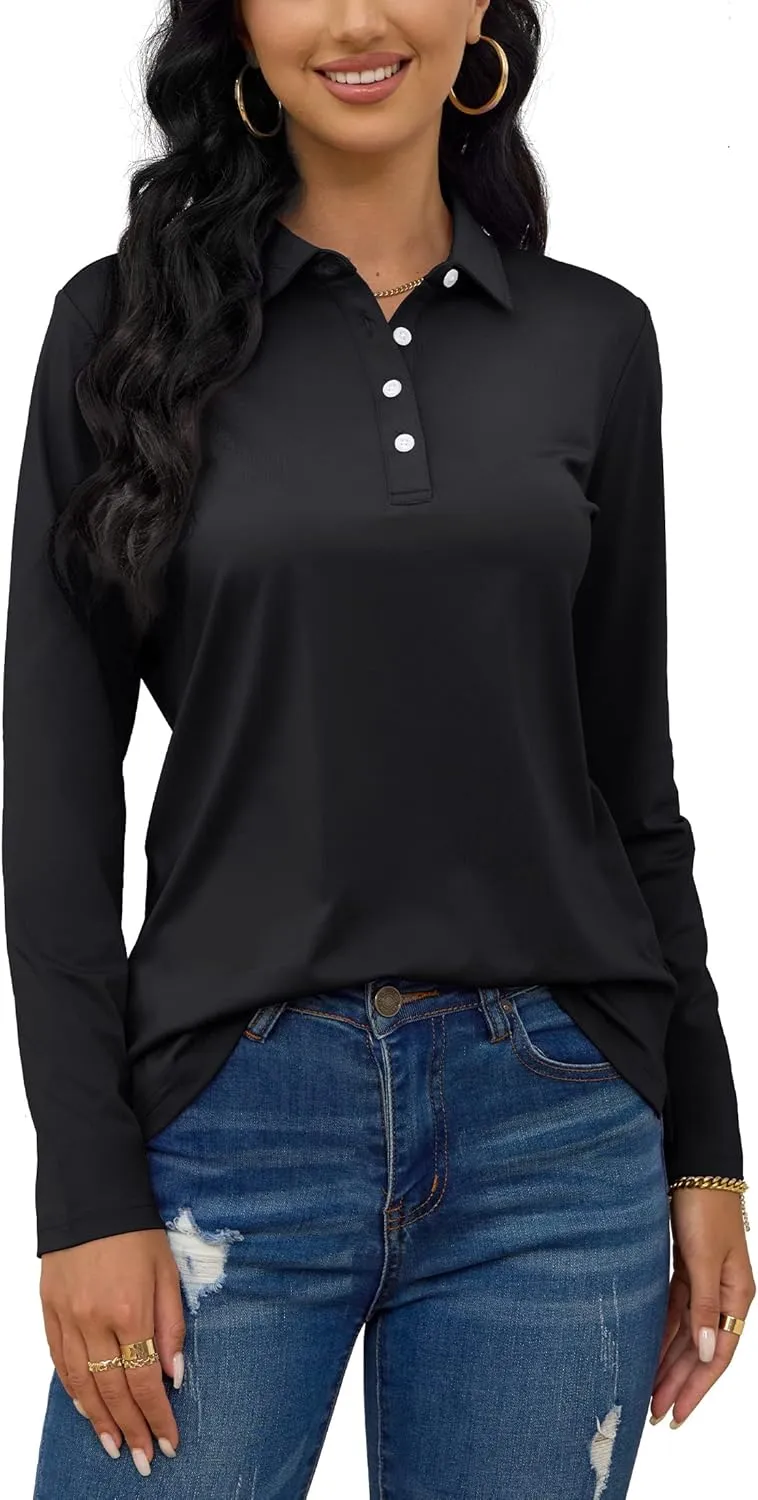 TACVASEN Polo Shirts for Women Casual T-Shirts Long Sleeve Golf Tops