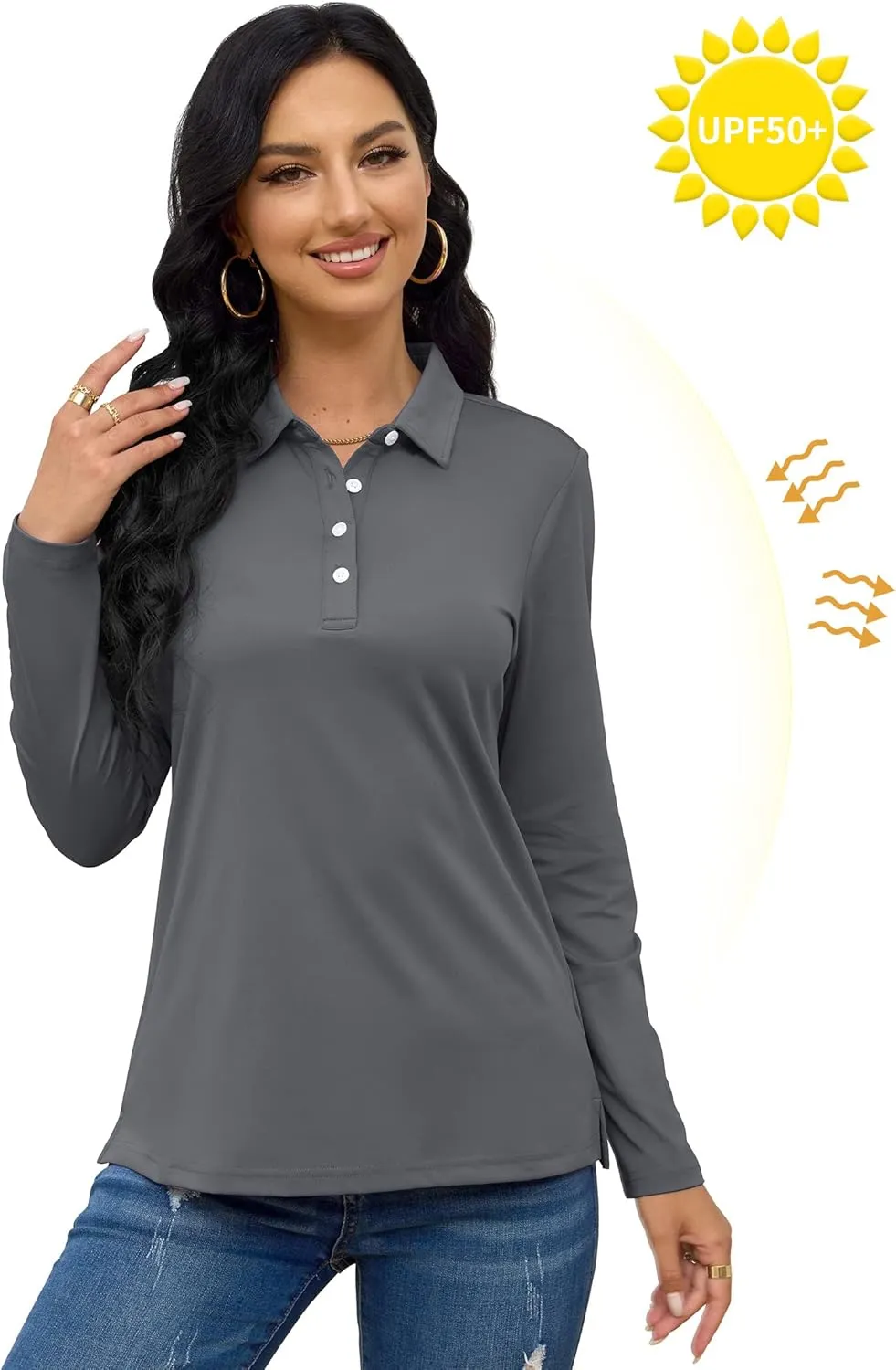 TACVASEN Polo Shirts for Women Casual T-Shirts Long Sleeve Golf Tops