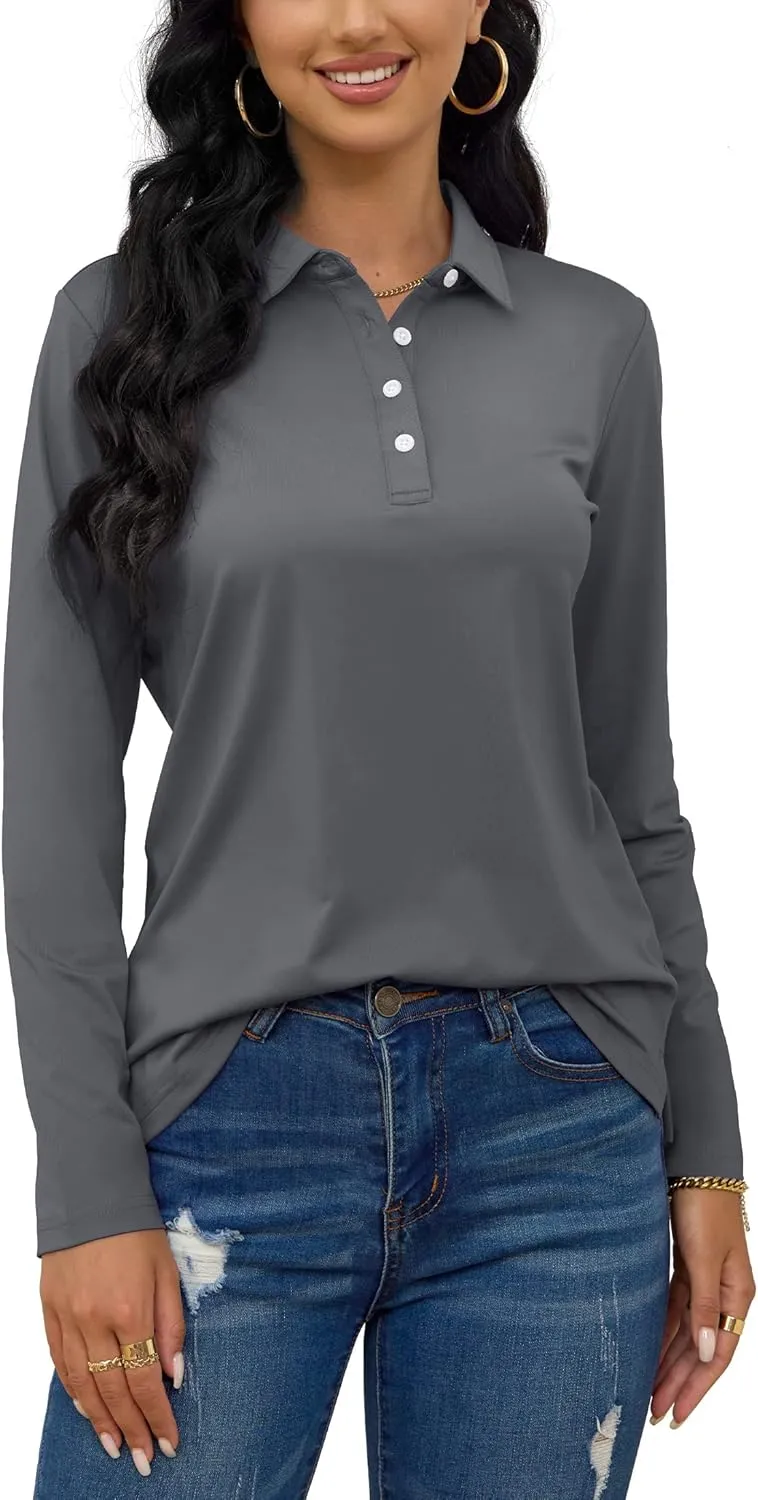 TACVASEN Polo Shirts for Women Casual T-Shirts Long Sleeve Golf Tops