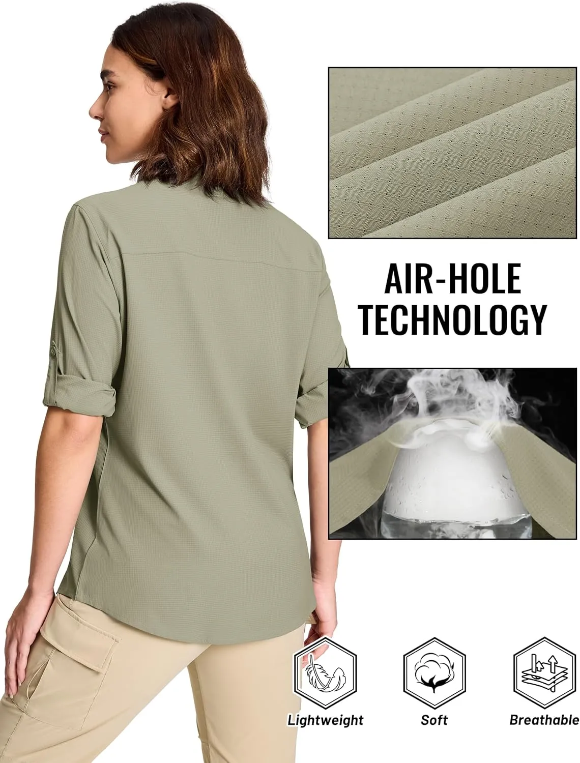 TACVASEN Women's Long Sleeve UV Sun Protection Safari Shirts Lightweight Quick Dry Hiking Fishing Button Down Shirts