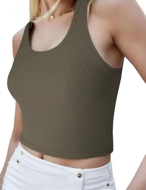 tagunop Women's Sleeveless Tank Tops Scoop Neck Basic Cami Tee Shirts Casual Ribbed Slim Fitted Top