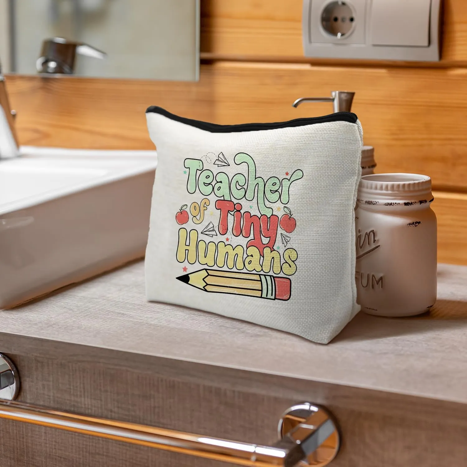 Teacher of Tiny Humans Teacher Makeup Bag Cosmetic Bag, Teacher Appreciation Gifts for WomenTeacher Zipper Pouch, Teacher Small Makeup Bag for Purse