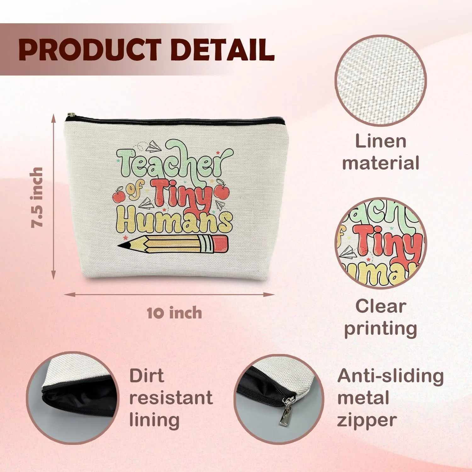 Teacher of Tiny Humans Teacher Makeup Bag Cosmetic Bag, Teacher Appreciation Gifts for WomenTeacher Zipper Pouch, Teacher Small Makeup Bag for Purse