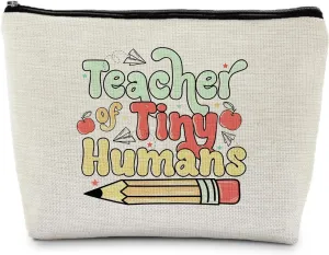 Teacher of Tiny Humans Teacher Makeup Bag Cosmetic Bag, Teacher Appreciation Gifts for WomenTeacher Zipper Pouch, Teacher Small Makeup Bag for Purse