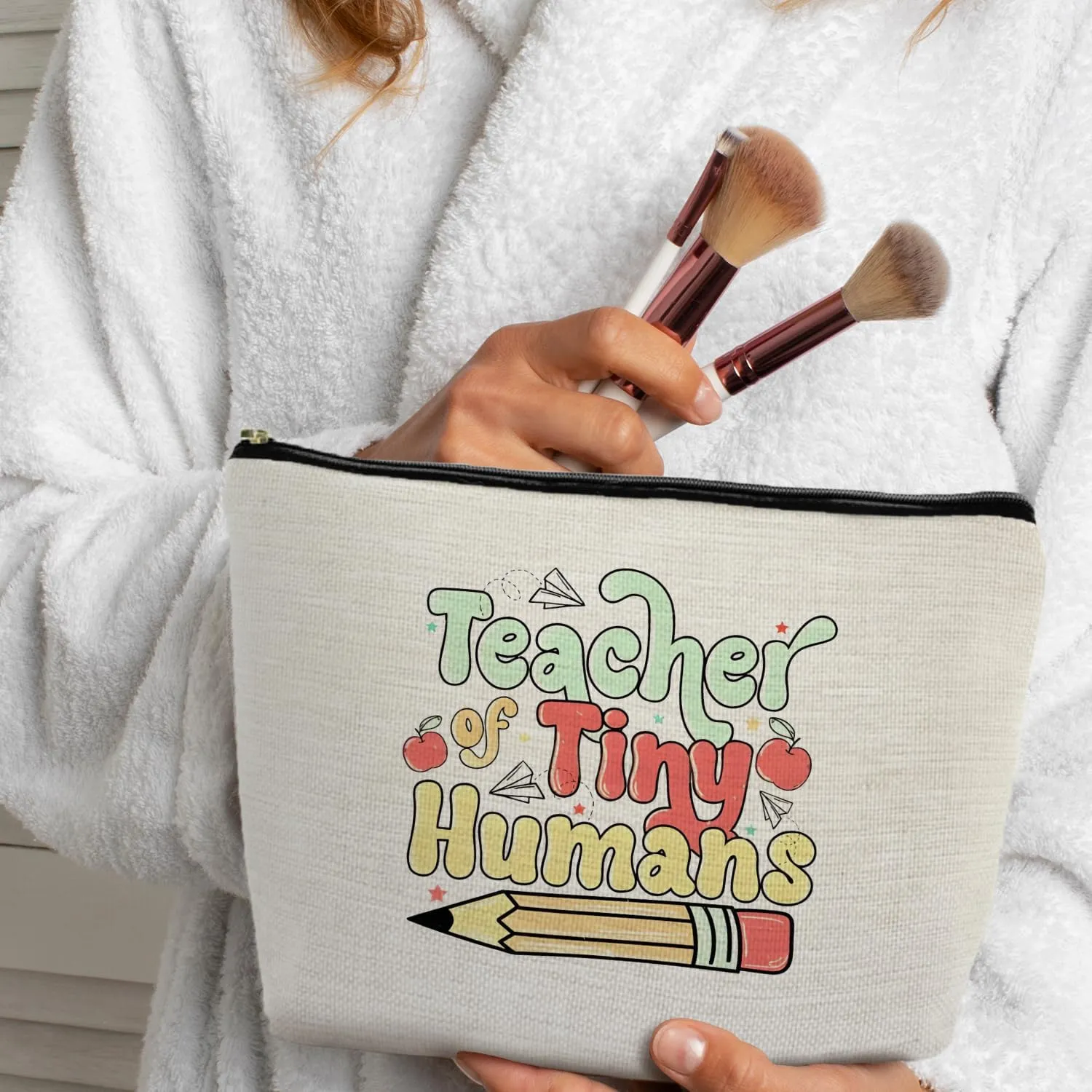 Teacher of Tiny Humans Teacher Makeup Bag Cosmetic Bag, Teacher Appreciation Gifts for WomenTeacher Zipper Pouch, Teacher Small Makeup Bag for Purse