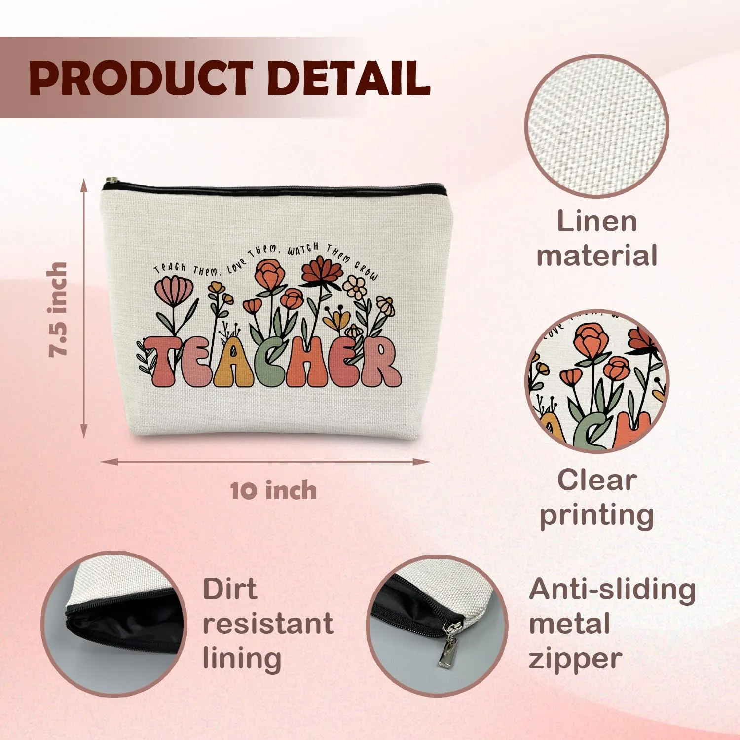 Teacher Small Makeup Bag Cosmetic Bag Pouch Zipper Pouch for Purse, Teacher Appreciation Gifts for Women