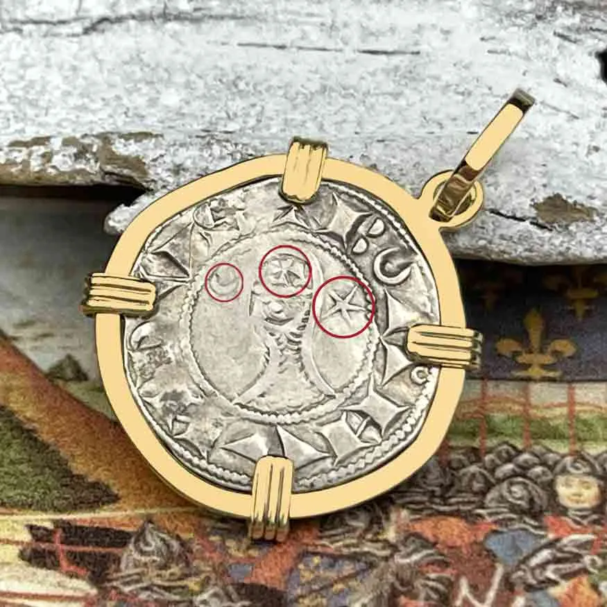 Templar Knights Era Antioch Crusader Medieval Silver Denier "Helmet Head" Coin of the Crusades 14K Gold Pendant | Artifact #8930