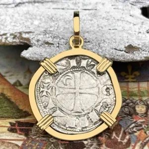 Templar Knights Era Antioch Crusader Medieval Silver Denier "Helmet Head" Coin of the Crusades 14K Gold Pendant | Artifact #8930