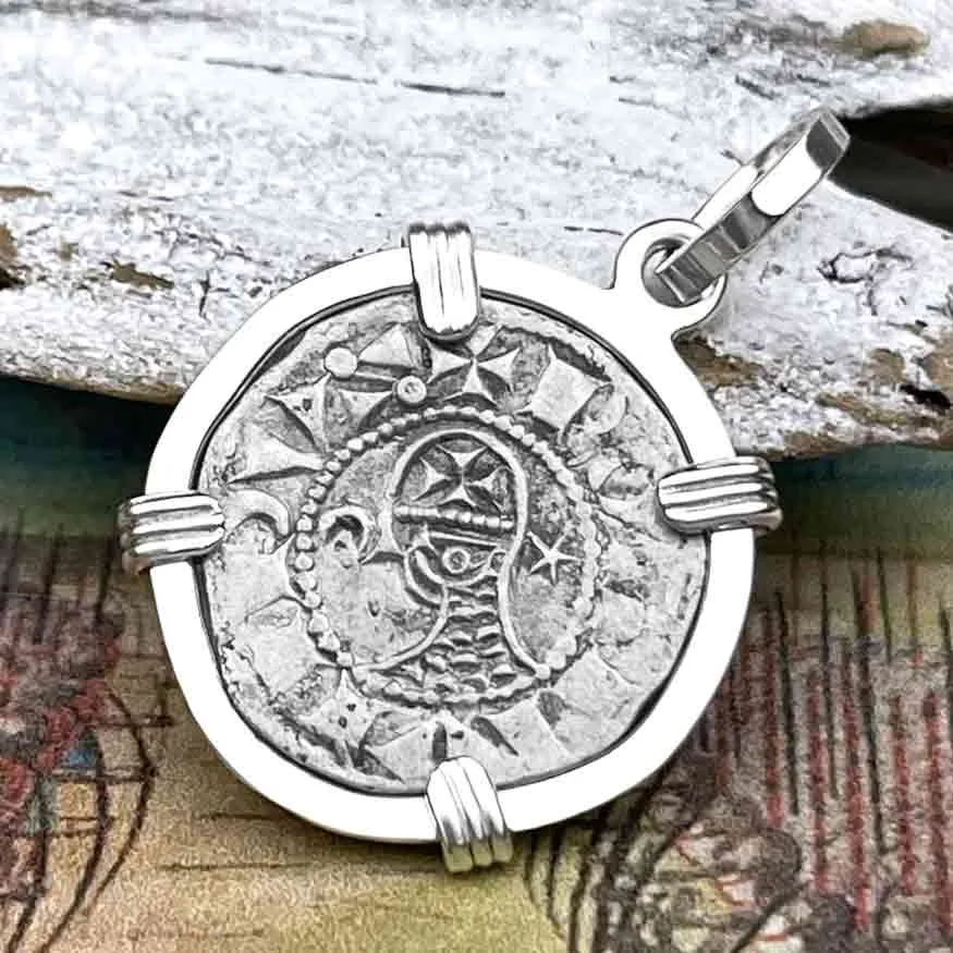 Templar Knights Era Antioch Crusader Medieval Silver Denier "Helmet Head" Coin of the Crusades Sterling Silver Pendant | Artifact #8636