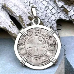 Templar Knights Era Antioch Crusader Medieval Silver Denier "Helmet Head" Coin of the Crusades Sterling Silver Pendant | Artifact #8919