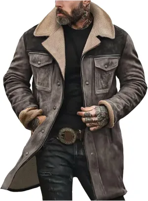 Trench Coat Men Mens Woolen Blend Jacket Double Breasted Trench Coat Lapel Mid Length Peacoat Winter Outerwear