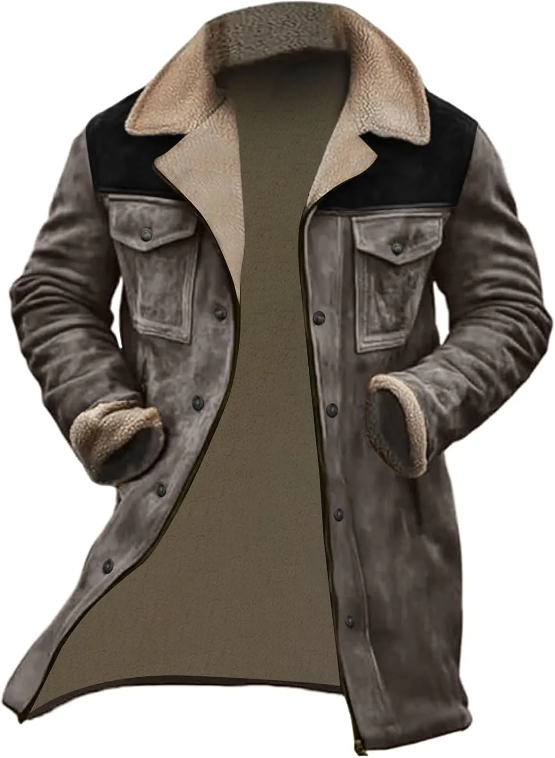 Trench Coat Men Mens Woolen Blend Jacket Double Breasted Trench Coat Lapel Mid Length Peacoat Winter Outerwear