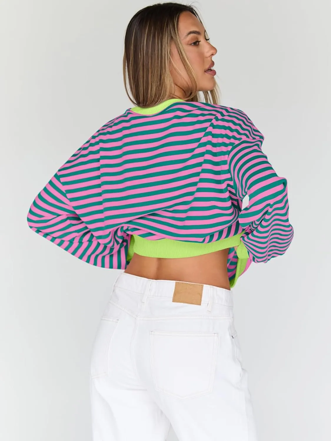 Trendy Queen Oversized Sweatshirt for Women 2025 Summer Crewneck Striped Long Sleeve Shirts Hoodies Cute Top Y2K Outfits