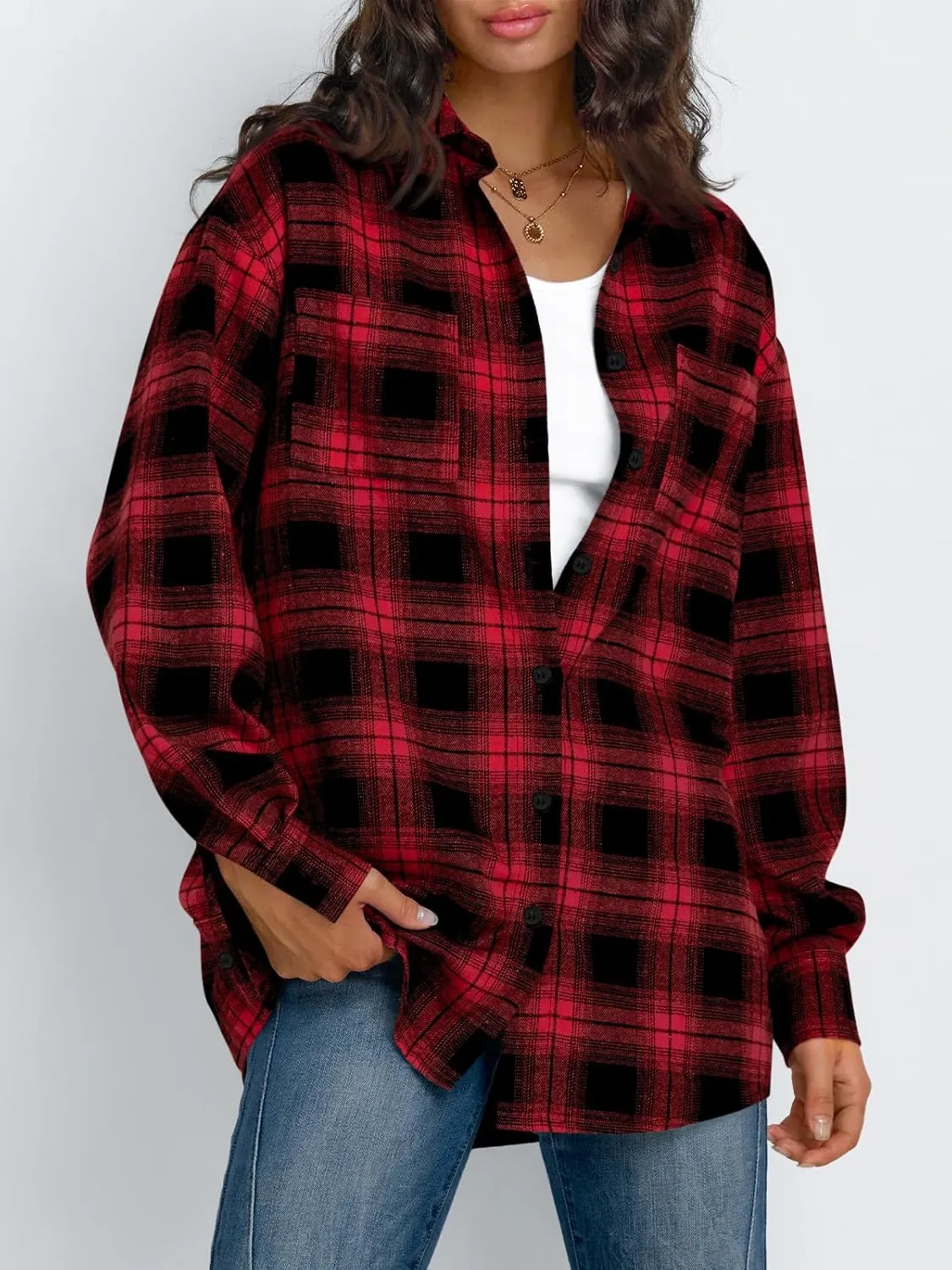 Trendy Queen Women Shackets Long Sleeve Flannel Shirts Button Down Blouse Plaid Tops Fall Outfits Fashion Winter Jackets 2025
