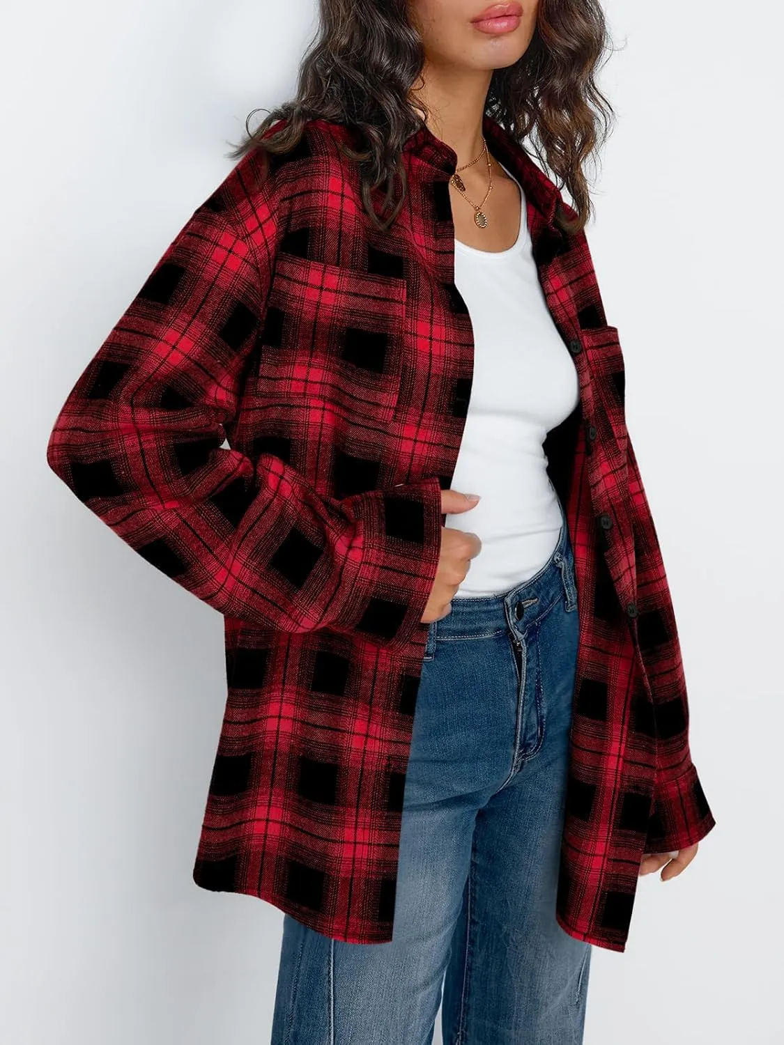 Trendy Queen Women Shackets Long Sleeve Flannel Shirts Button Down Blouse Plaid Tops Fall Outfits Fashion Winter Jackets 2025