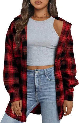 Trendy Queen Women Shackets Long Sleeve Flannel Shirts Button Down Blouse Plaid Tops Fall Outfits Fashion Winter Jackets 2025