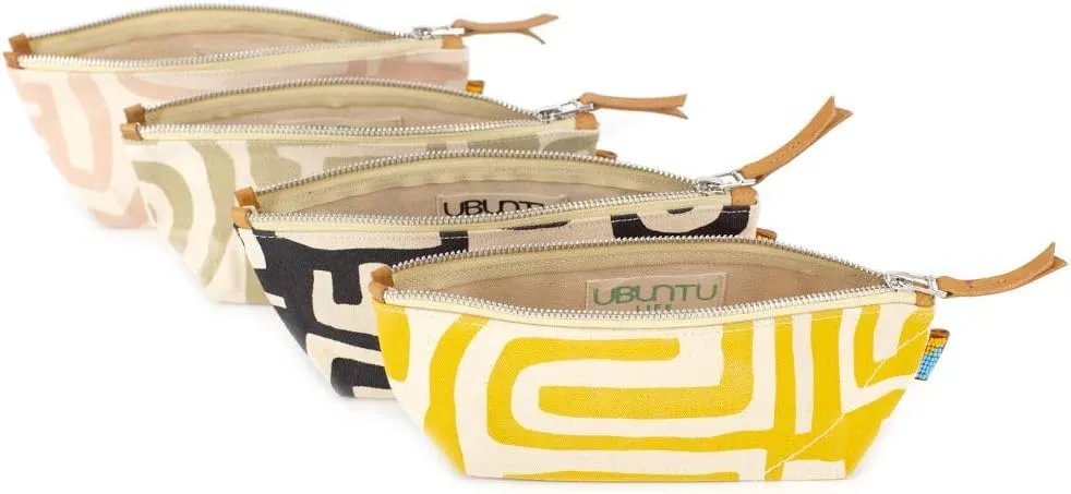Ubuntu Life Kuba Pouch  Makeup & Toiletry Bag for Women Made with Natural Cotton Canvas, Stylish Cosmetic Bag with Kuba African Print (Black & Eggshell, Small)