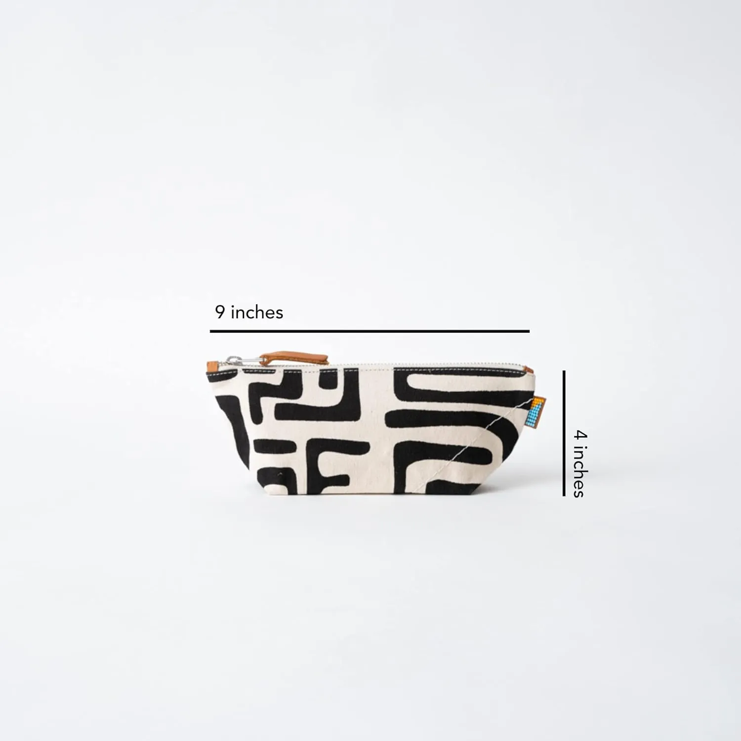 Ubuntu Life Kuba Pouch  Makeup & Toiletry Bag for Women Made with Natural Cotton Canvas, Stylish Cosmetic Bag with Kuba African Print (Black & Eggshell, Small)