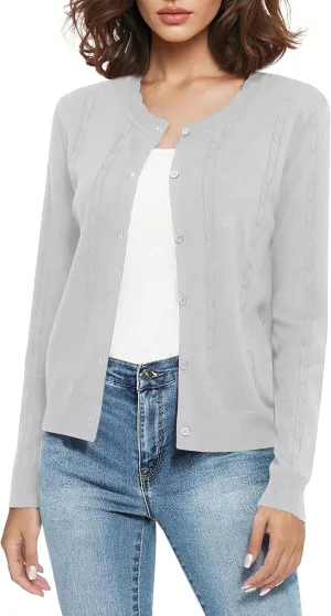 Urban CoCo Women's Lightweight Crew Neck Cropped Cardigan Long Sleeve Open Front Soft Knit Tops Casual Outfit
