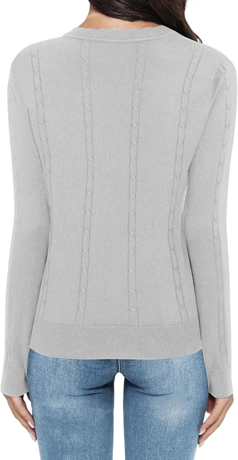 Urban CoCo Women's Lightweight Crew Neck Cropped Cardigan Long Sleeve Open Front Soft Knit Tops Casual Outfit