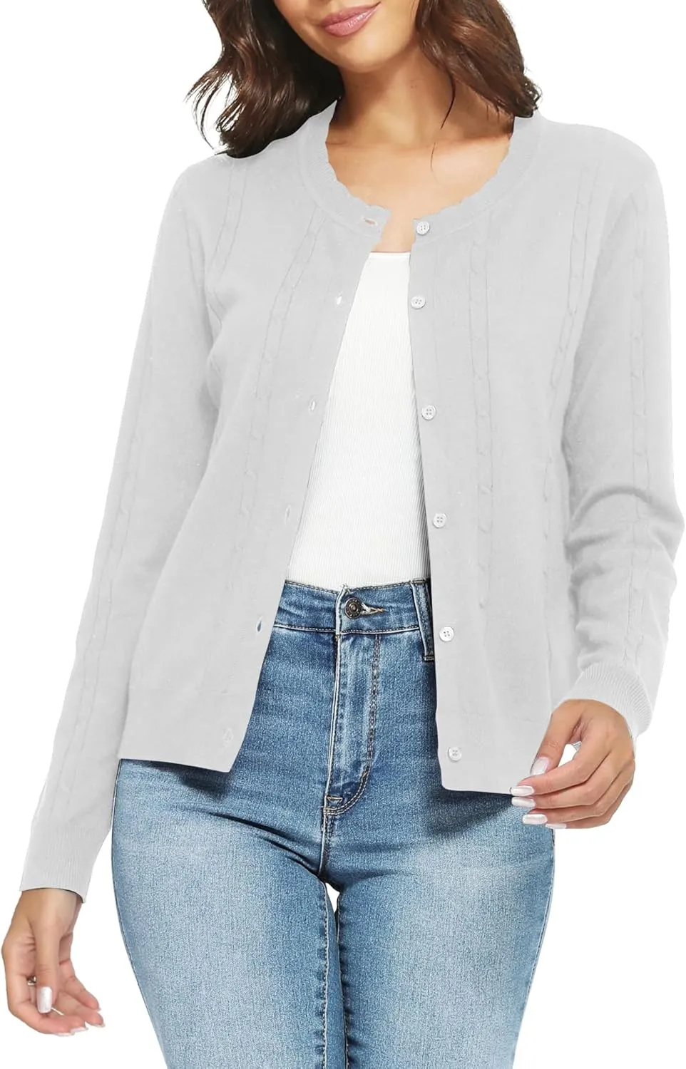 Urban CoCo Women's Lightweight Crew Neck Cropped Cardigan Long Sleeve Open Front Soft Knit Tops Casual Outfit