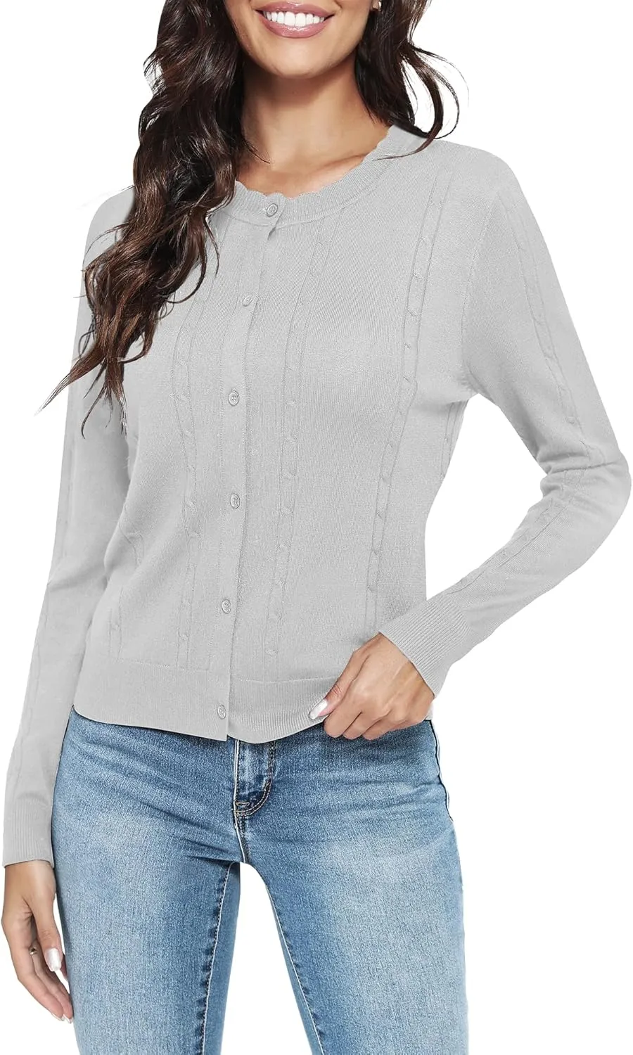 Urban CoCo Women's Lightweight Crew Neck Cropped Cardigan Long Sleeve Open Front Soft Knit Tops Casual Outfit