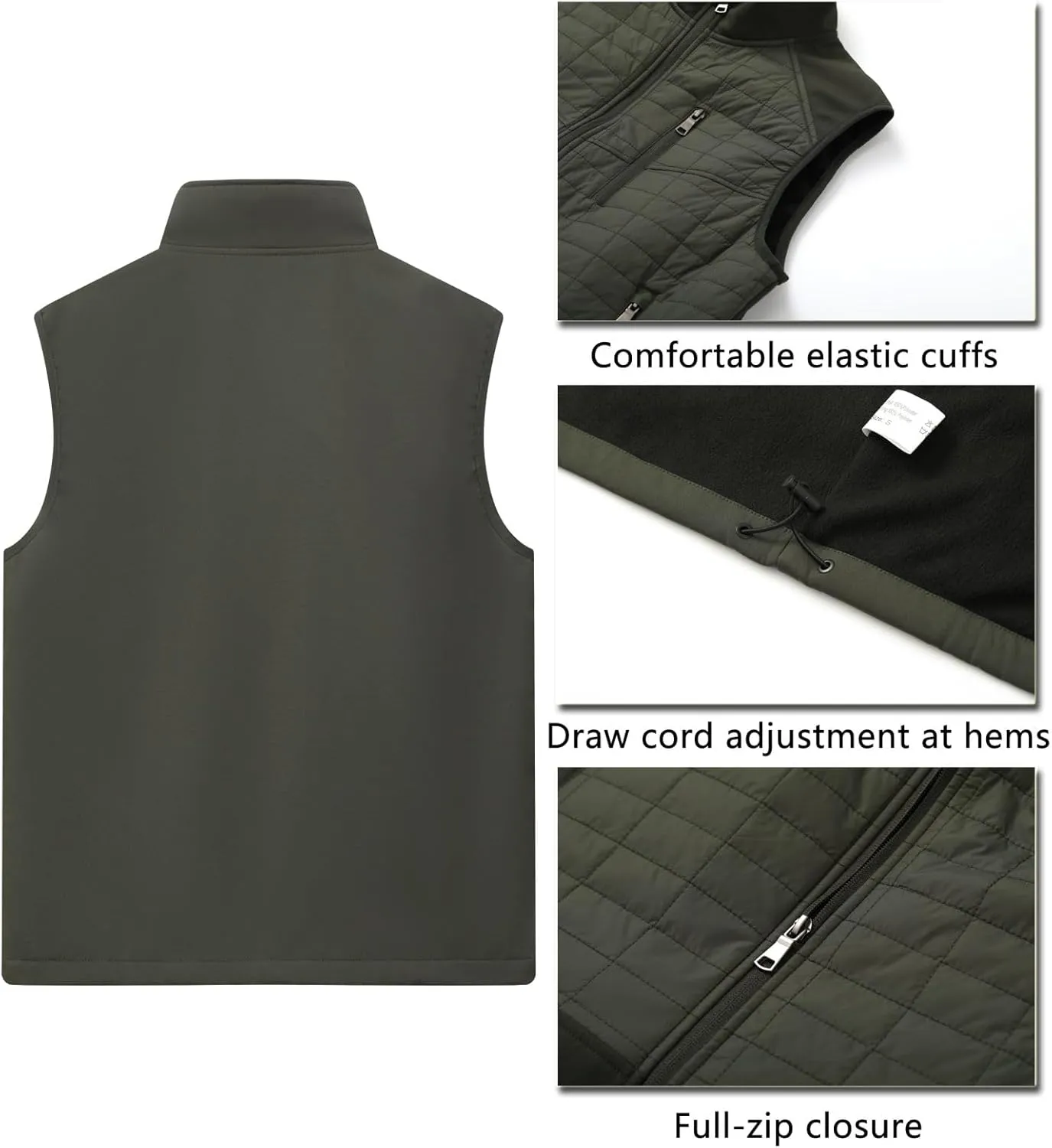 Vcansion Men's Lightweight Fleece Lined Puffer Vest Softshell Outerwear Sleeveless Jacket for Hiking Travel Golf