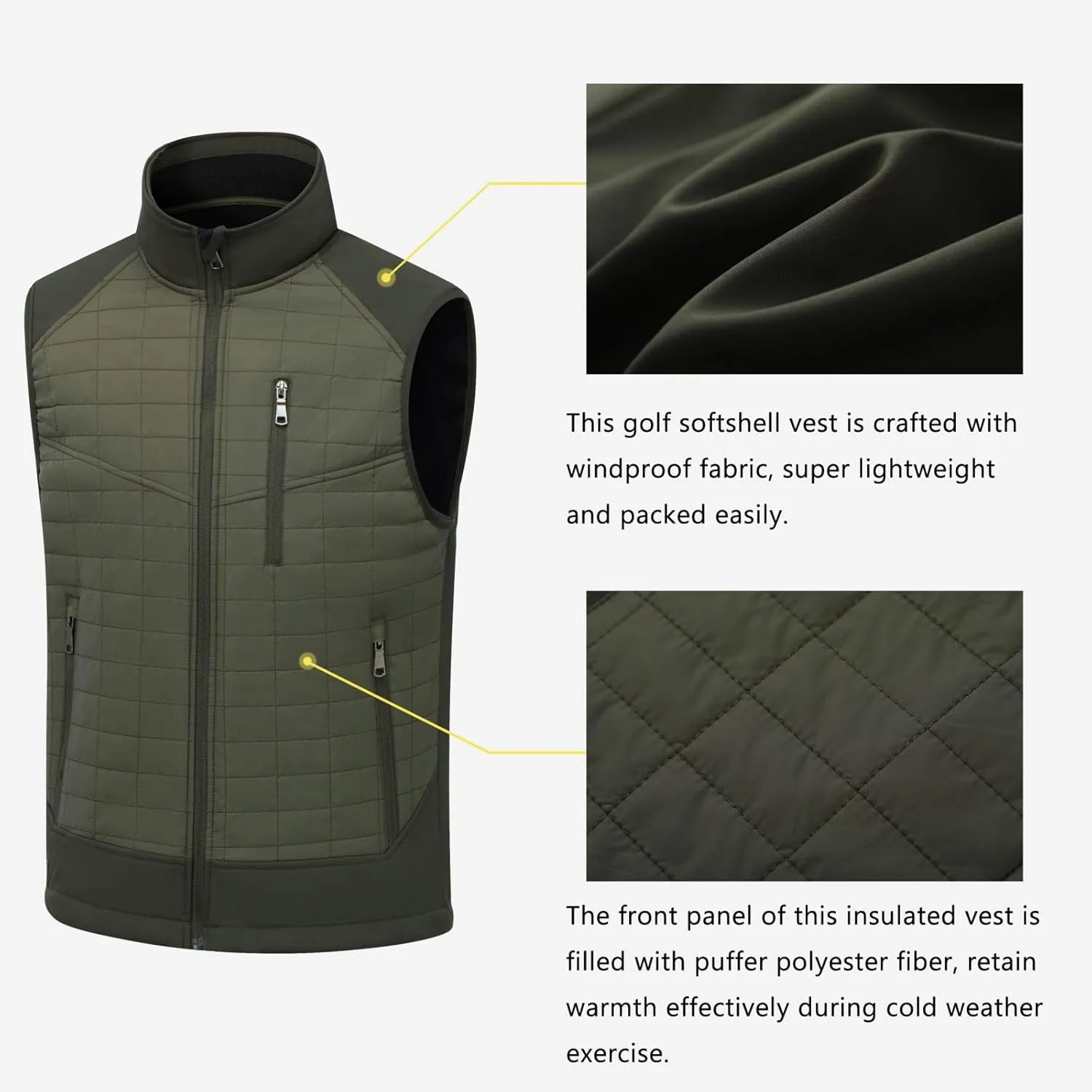 Vcansion Men's Lightweight Fleece Lined Puffer Vest Softshell Outerwear Sleeveless Jacket for Hiking Travel Golf