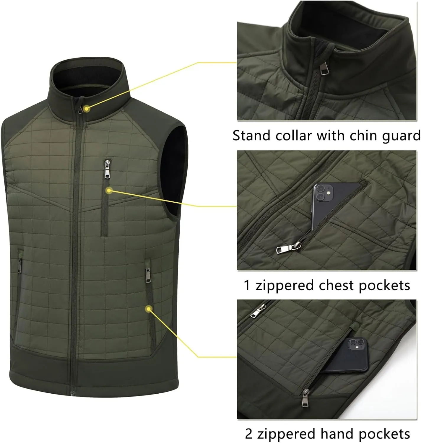 Vcansion Men's Lightweight Fleece Lined Puffer Vest Softshell Outerwear Sleeveless Jacket for Hiking Travel Golf