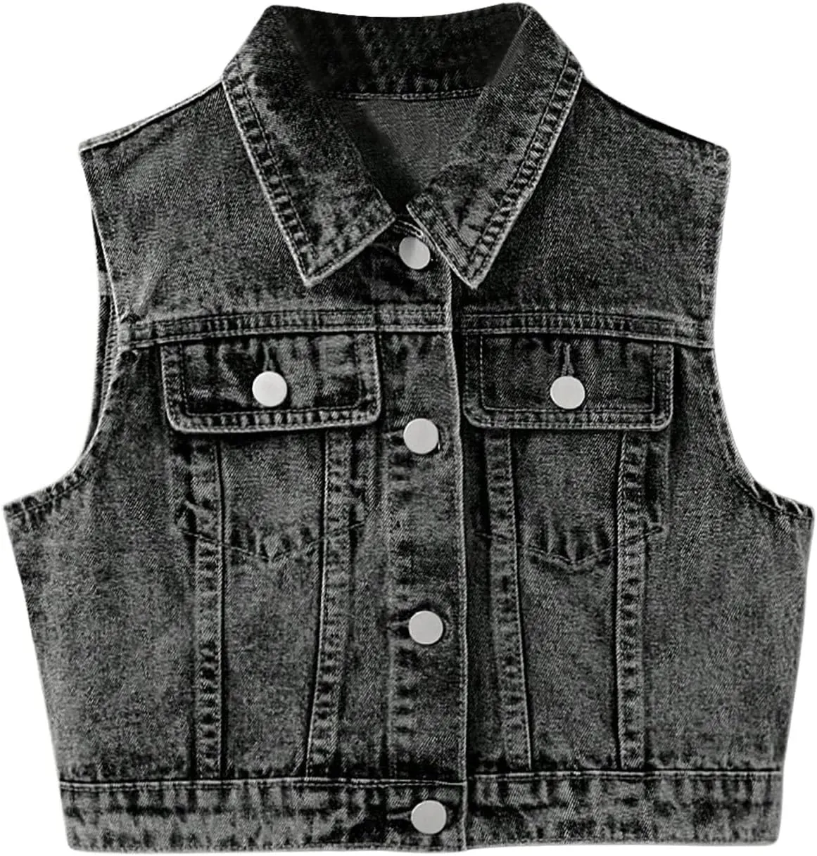 Verdusa Girl's Denim Vest Button Down Fashion Sleeveless Jean Jacket Cute Crop Tops