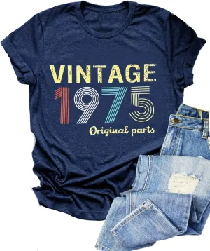 Vintage 1975 T Shirts for Women 50th Birthday Shirts Gifts Born in 1975 Tshirt Retro Short Sleeve Tee Tops