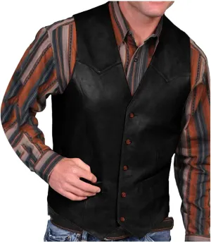 Vintage Leather Vest for Men Slim Fit V Neck Button Down Waistcoat Western Cowboy Vest Retro Sleeveless Jacket Brown