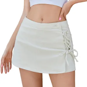 VIPONES Skorts Skirts for Women Denim Mini Skirt Tie Side Low Waisted Jean Shorts Stretchy