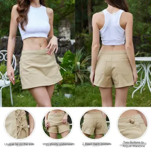 VIPONES Skorts Skirts for Women Denim Mini Skirt Tie Side Low Waisted Jean Shorts Stretchy
