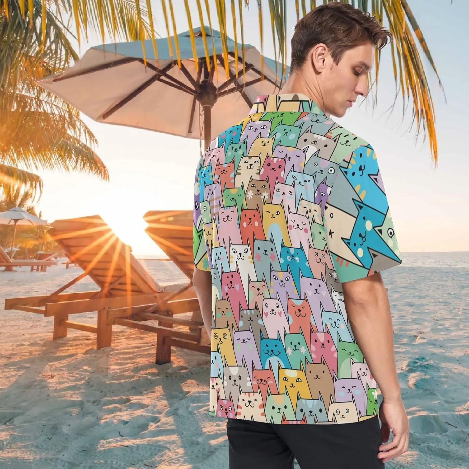 visesunny Novelty Hawaiian Shirt for Men Unisex Summer Beach Casual Short Sleeve Button Down Shirts Tropical Vacation Clothes