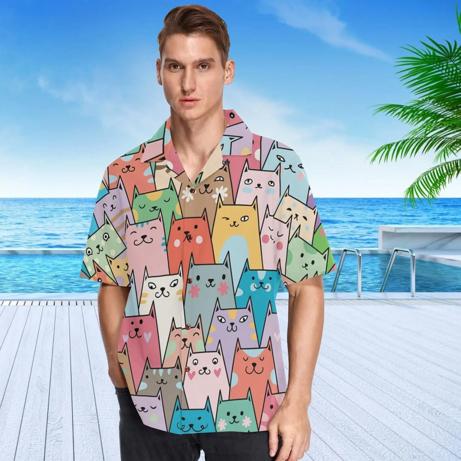 visesunny Novelty Hawaiian Shirt for Men Unisex Summer Beach Casual Short Sleeve Button Down Shirts Tropical Vacation Clothes