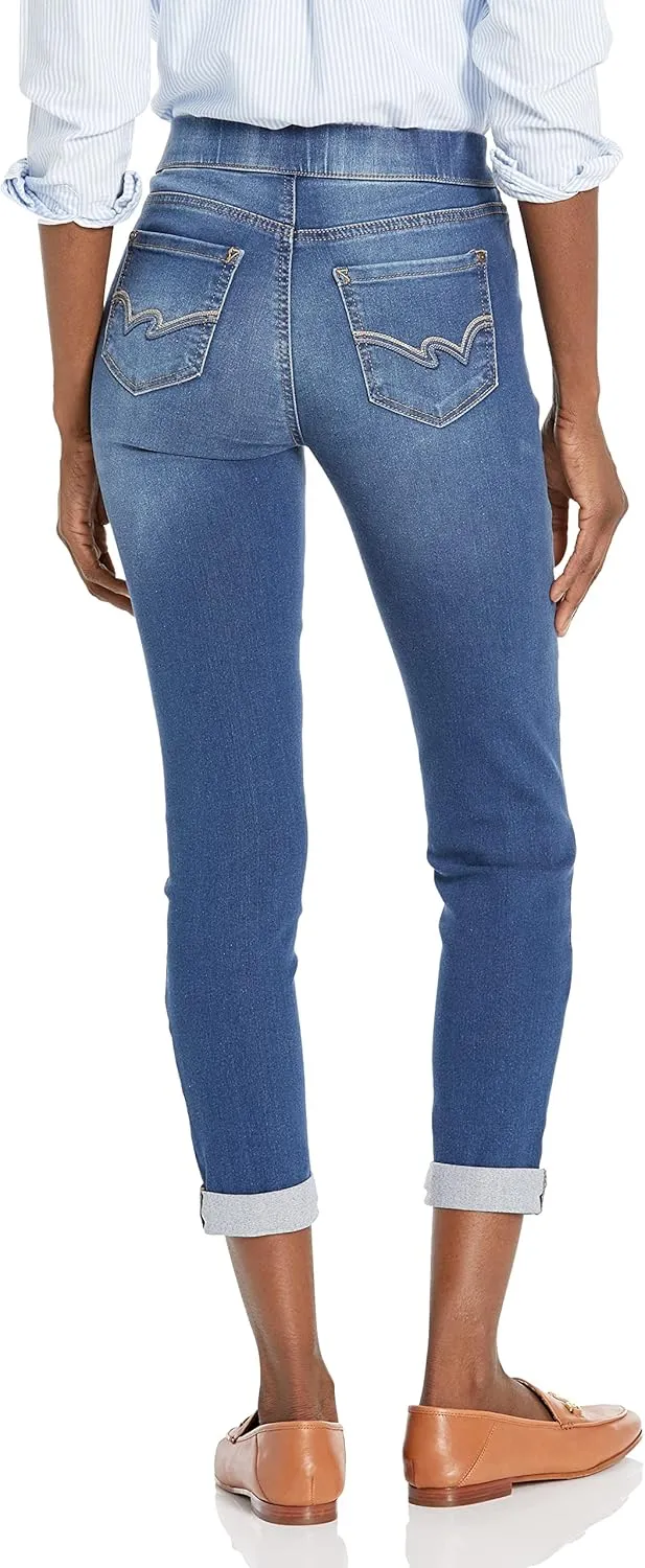 WallFlower Women's Pull on Denim Crop and Ankle High-Rise Insta Soft Juniors Jeans (Available in Plus Size)